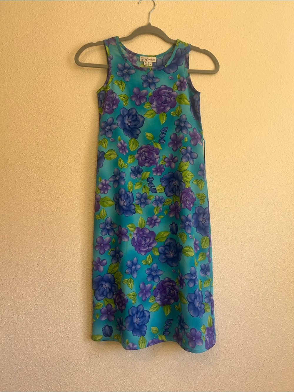 90s Vintage Floral Mini Dress in Teal and Purple